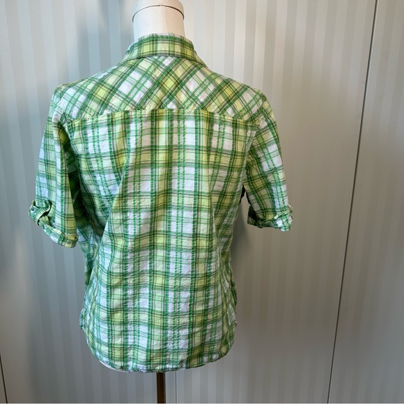 Denim&Co green white plaid green tee look Size M - Picture 4 of 8